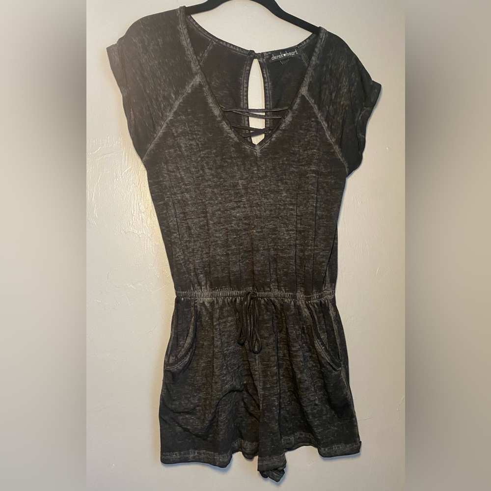 Derek Heart distressed look black short sleeve romper